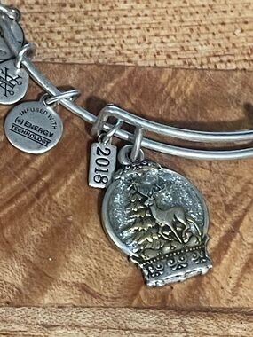 Alex and Ani Silver-Tone Snow Globe Deer Charm Bangle Bracelet